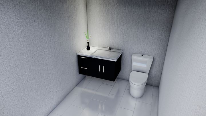 Salle de bain, vanité noire, design 3D